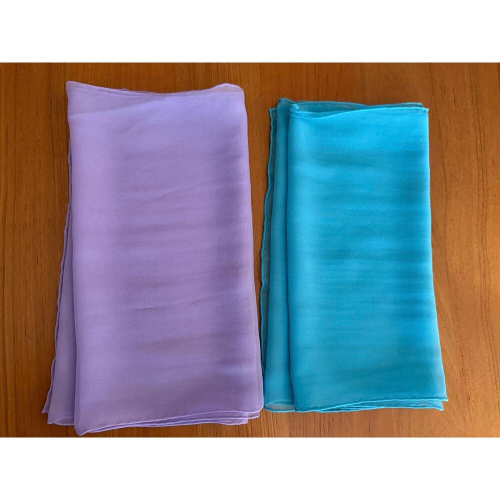 Echo Lot of 2 100% Silk Chiffon Sheer Scarves Purple Blue Pastel Soft Girl